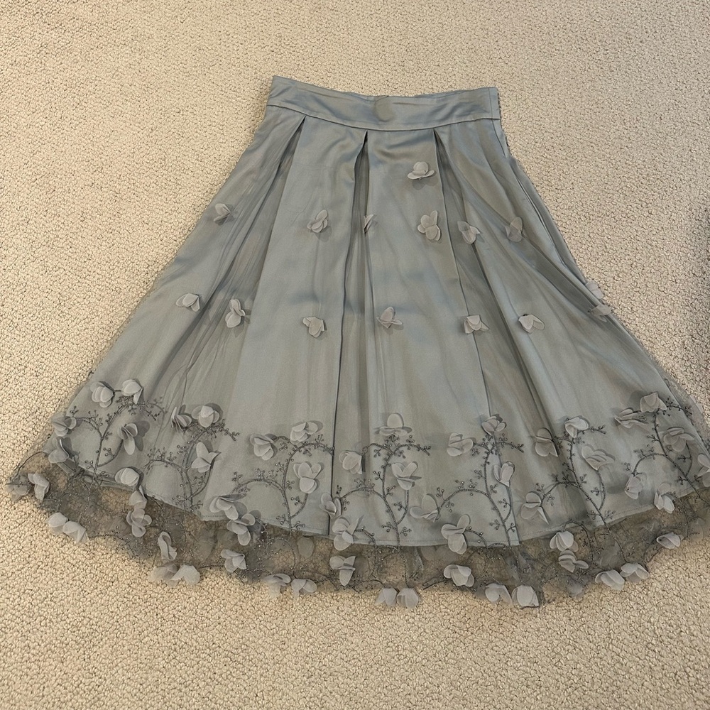 Eliza J Gray Tulle Skirt with Floral Appliqué Details